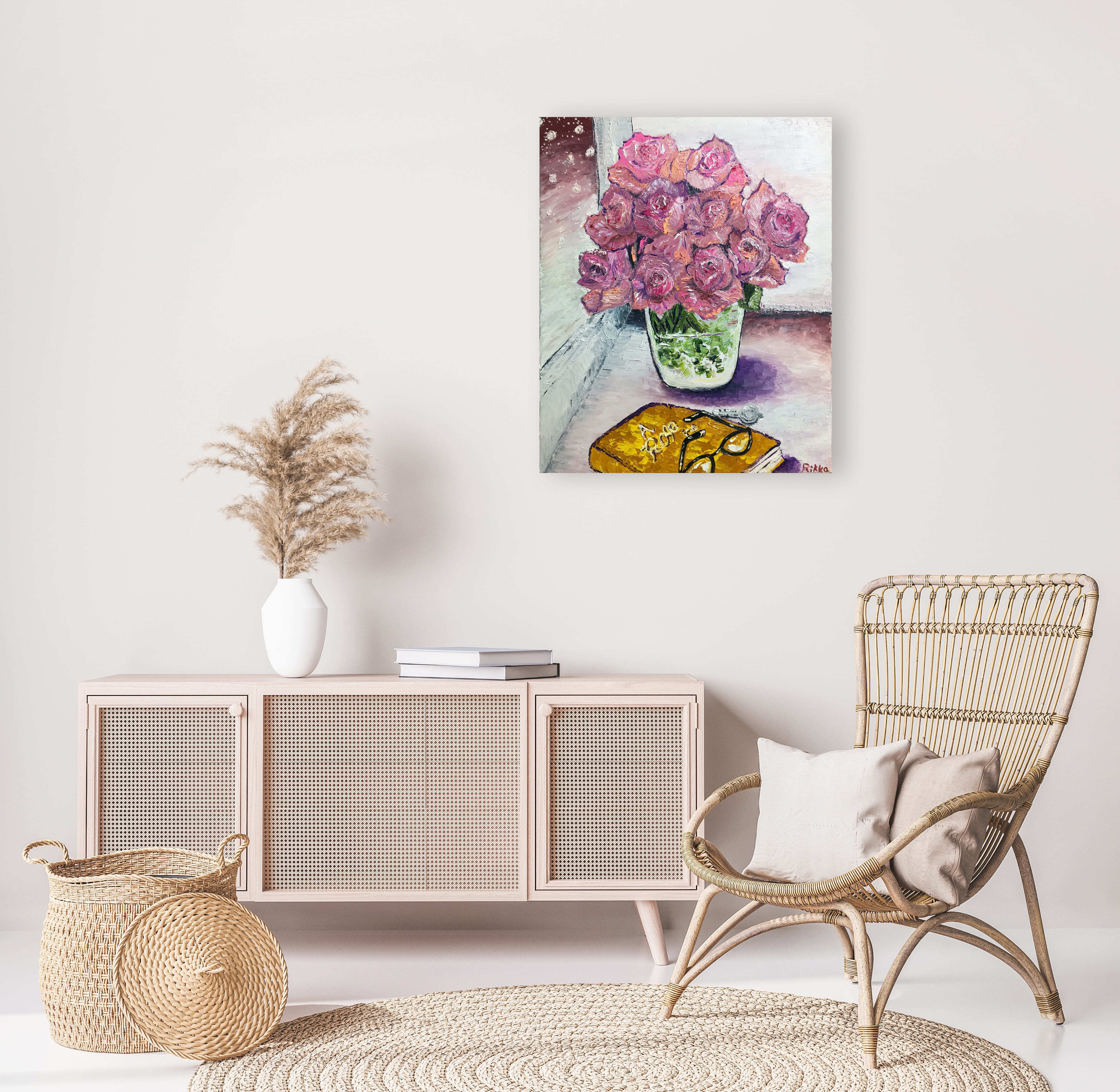 油絵「窓辺のバラ」|芸術 絵画｜雨星立夏 Rikka Amahoshi / 絵画