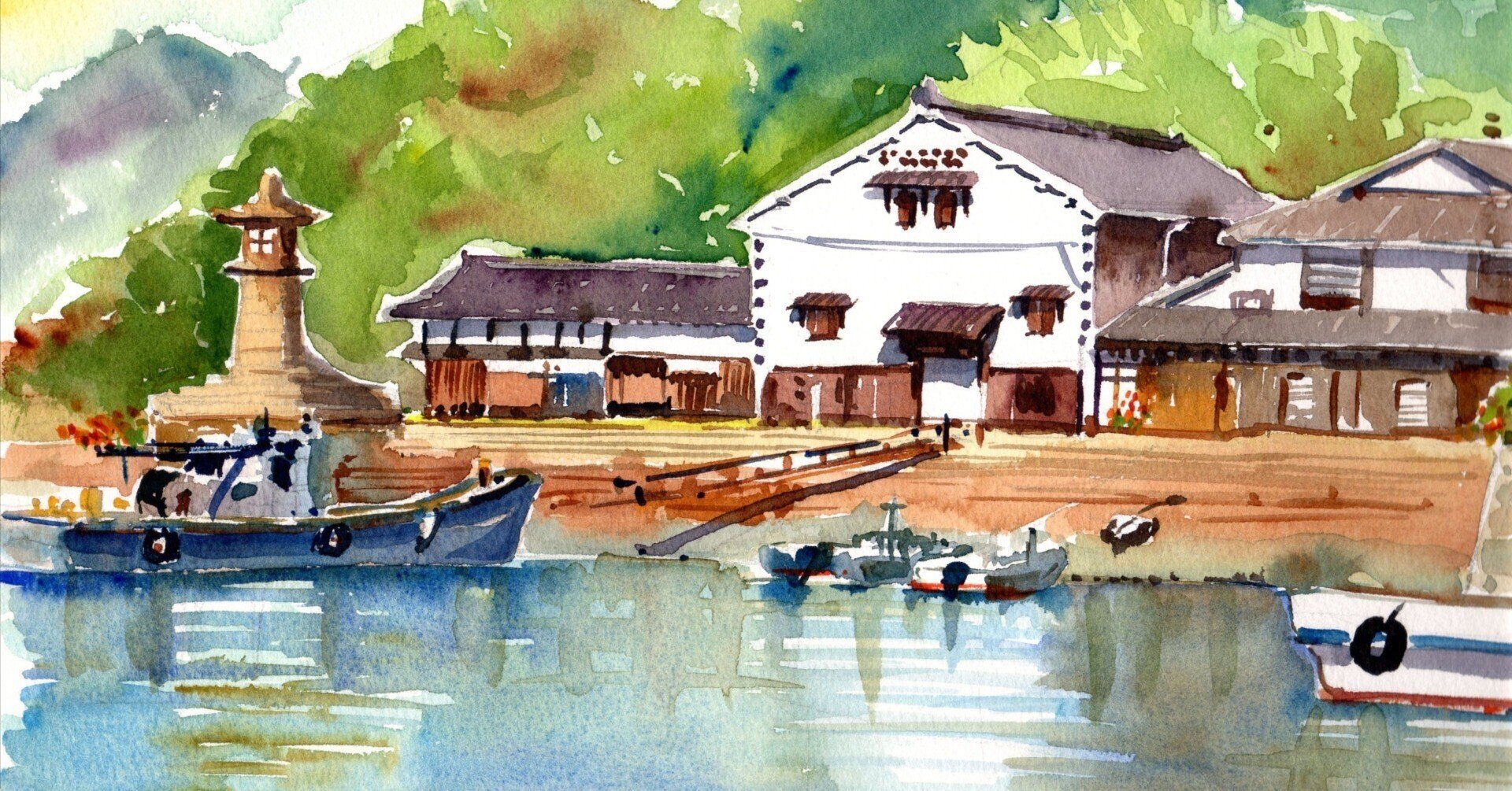 心魅かれる港町 鞆の浦／海辺の水彩画｜海の音 - umi no oto - by FURUNO