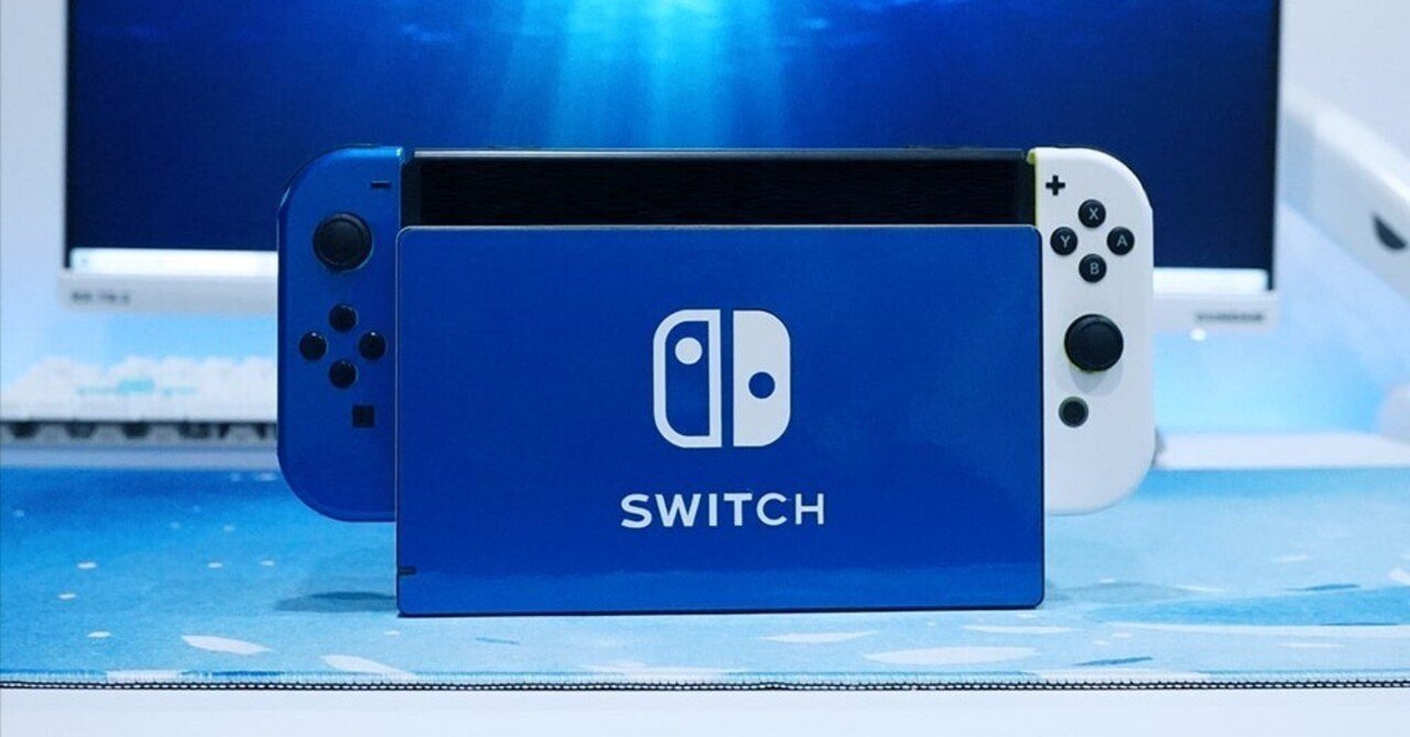 switchスキンシール】青と白のバイカラーにした（dbrand製）｜渚 ブルー