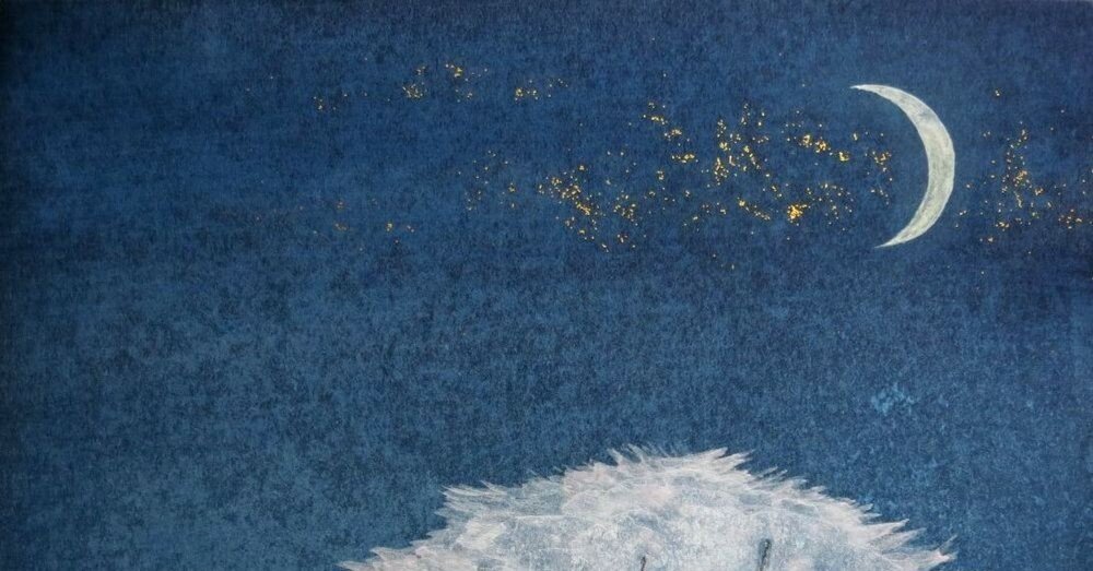 満開の桜と三日月｜森野なか