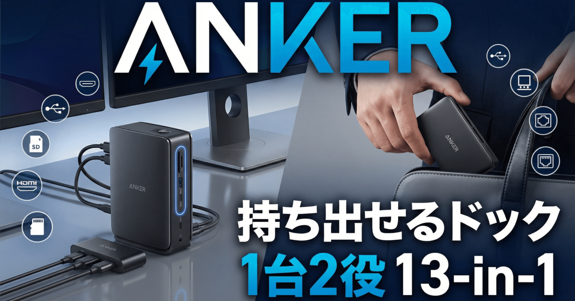 Anker〉 Nano ドッキングステーション (13-in-1, 着脱式USB-C ハブ