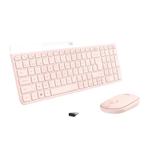 Logitech Combo Teclado + Mouse Slim MK470 Inalámbrico - Rosado