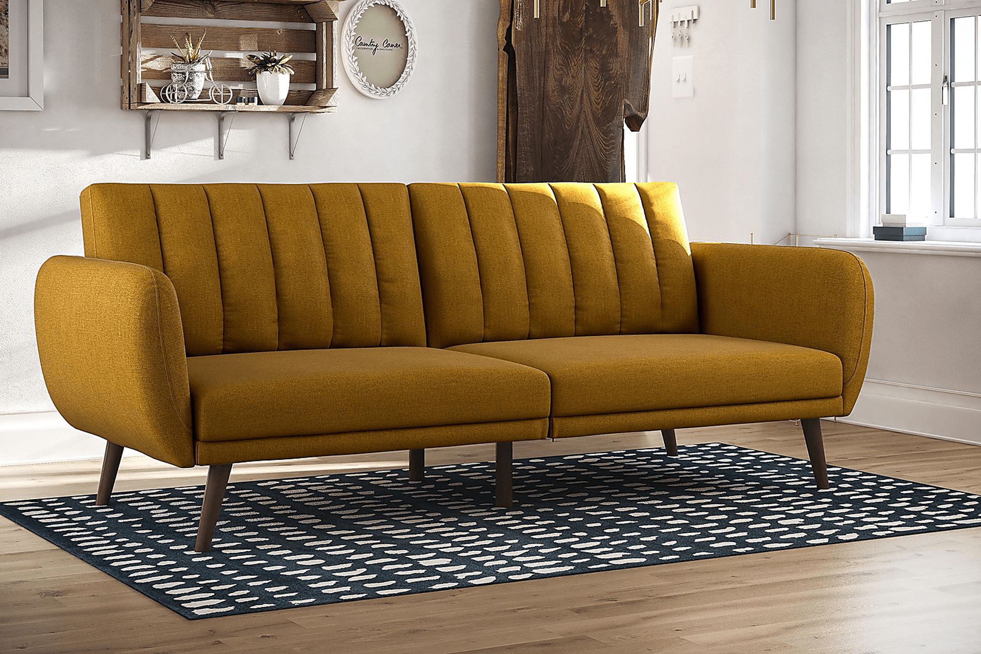 Velron Mustard Yellow Linen Fabric Futon | Rooms to Go