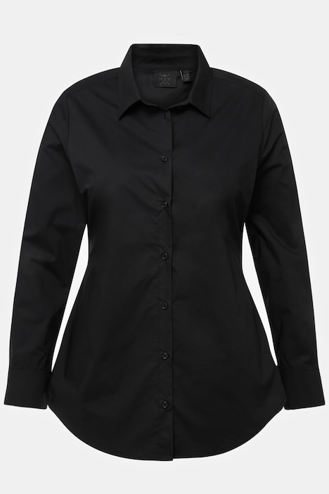 Open Back Button Front Long Sleeve Shirt, black | Ulla Popken