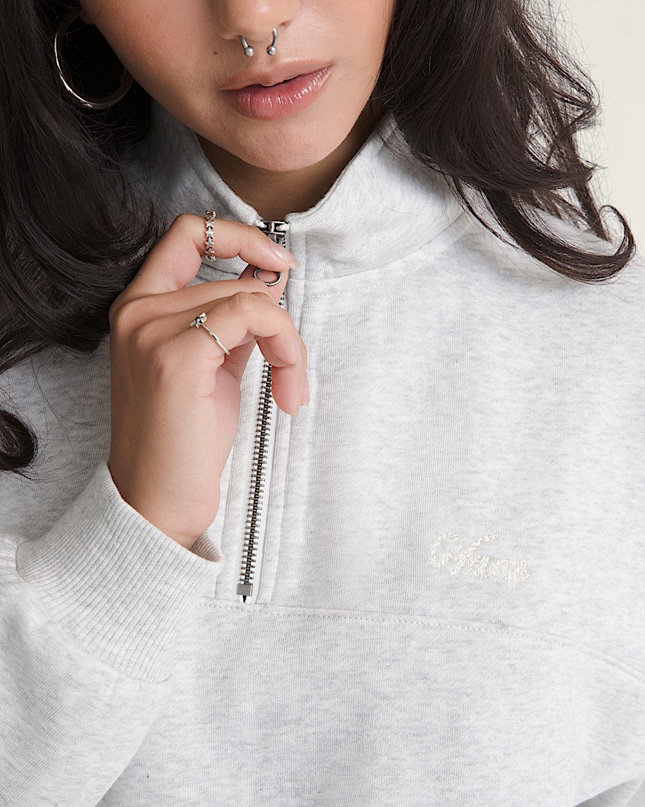 Script Logo Mock Neck Sweatshirt in White Heather | Vans