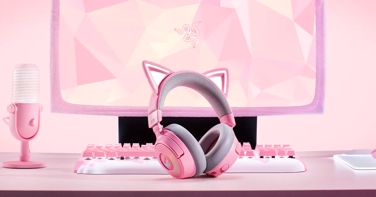 ワイヤレス RGB ネコミミヘッドセット: Razer Kraken Kitty V3 Pro