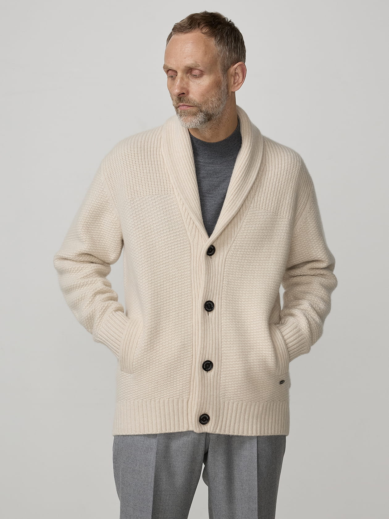 カシミヤショールカラーカーディガン