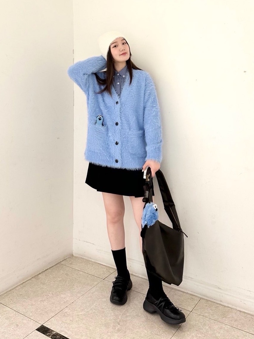 オーバーサイズニットプルオーバー パペットスンスン、ポーチ パペット