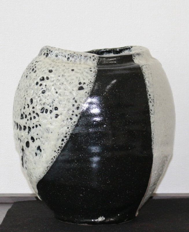 25172 人間国宝 清水卯一 (蓬莱掛分扁壷「飛」) SHIMIZU Uichi