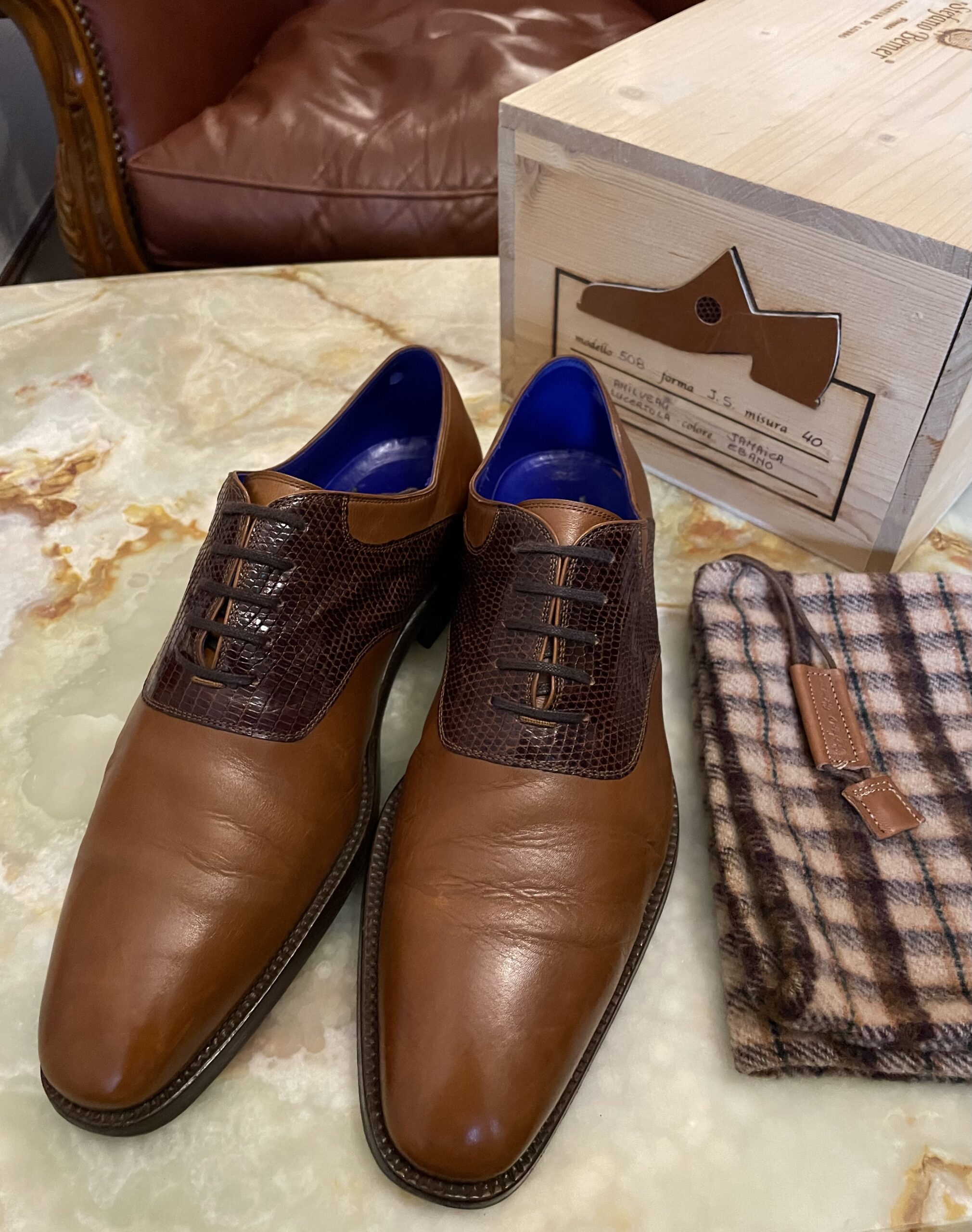 ステファノベーメル STEFANO BEMER】リザード革コンビ内羽根サドル