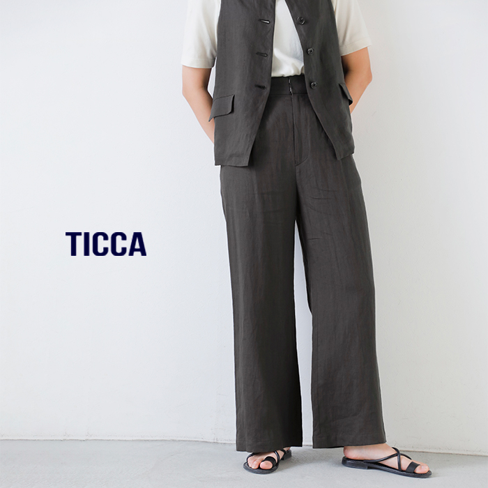 TICCA ティッカ リネン ワイド タック パンツ tbfs-414 レディース