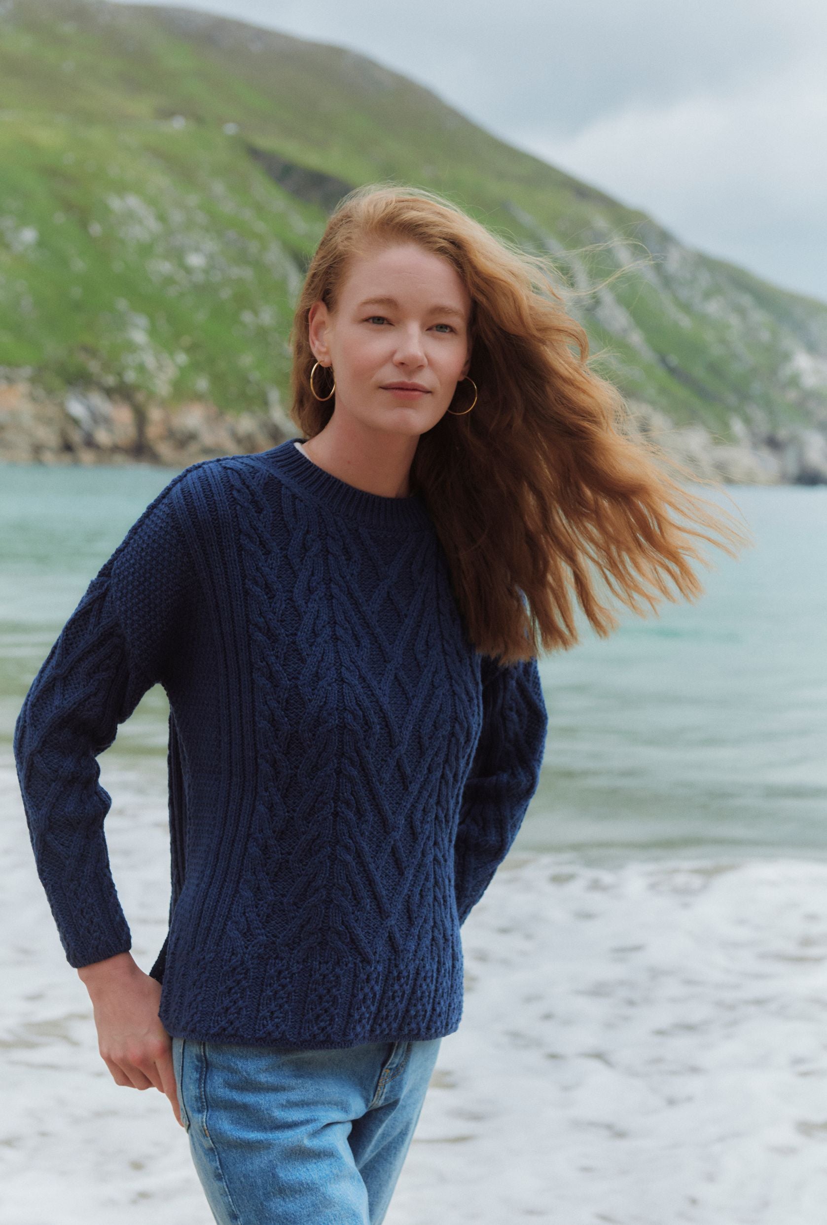 Tully Box Aran Sweater - Navy | Aran Woollen Mills