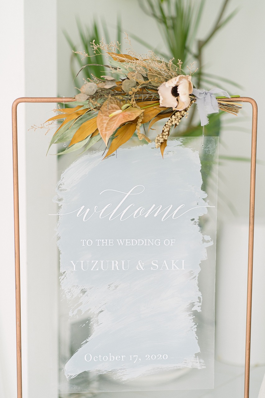 人気継続中！コッパースタンド×アクリルのウェルカムボード｜おしゃれ