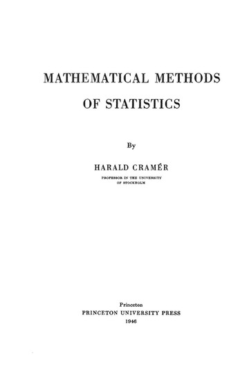 Mathematical Methods Of Statistics : Harald Cramer : Free Download