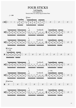 Led Zeppelin - Four Sticks - Sheet Music For Drums