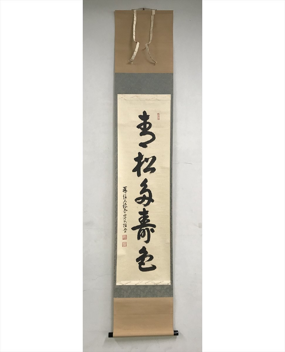 前大徳寺 雪尾要道 一行書「青松多寿色」紙本 掛軸 共箱 茶掛 古美術