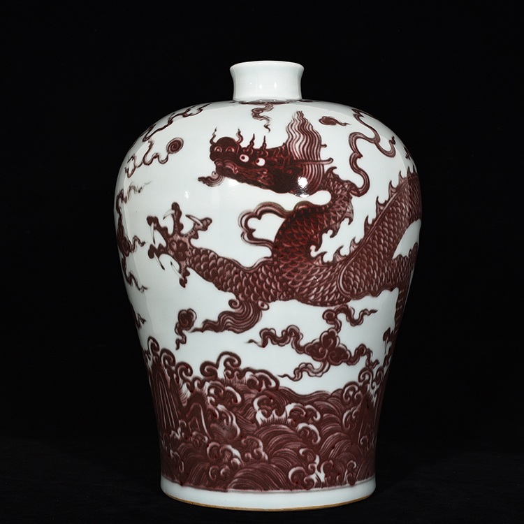 TA183□中国古玩 唐物 明永 青花釉里紅雲龍紋 梅瓶 時代物