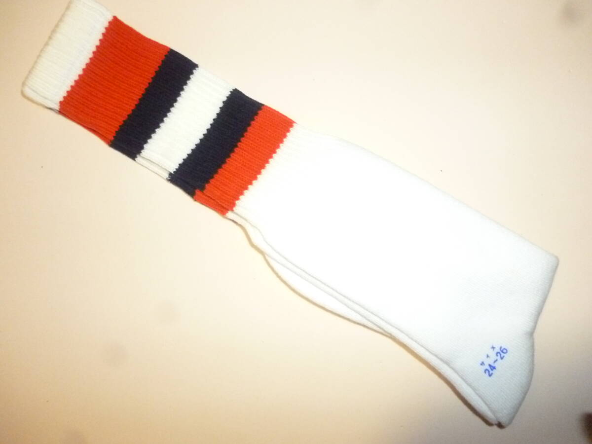 新品】アシックス ハイソックス 赤/紺ライン(26～28cm)開封済 新品