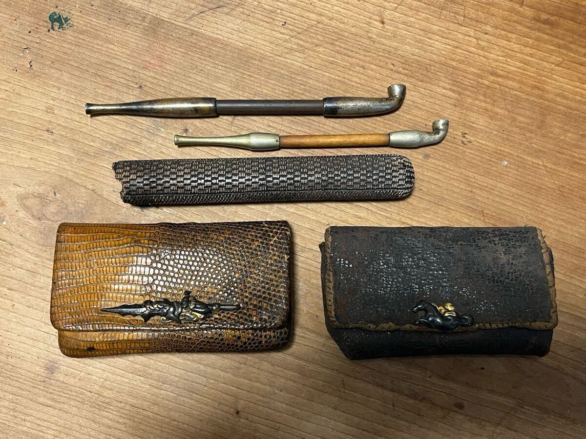 煙管 時代物 けんか煙管 29cm 喫煙具 恵比寿 鼠 小判 人物 戎 彫金