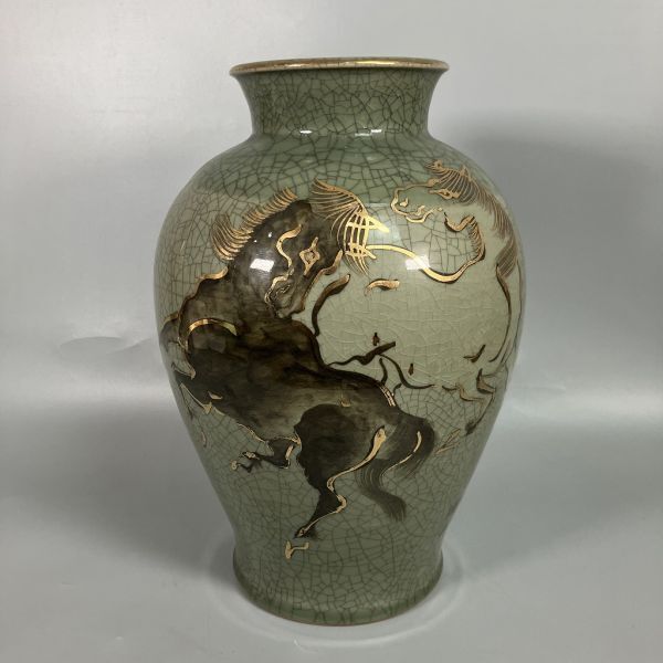 相馬焼 瓢箪型花瓶 江戸時代 古相馬焼 瓢箪型花器一対 高さ