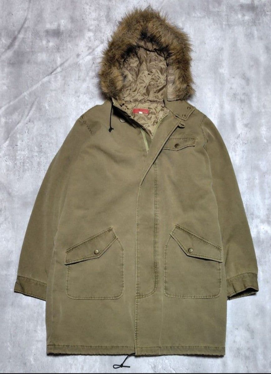 Y2K ギミック グランジ モッズコート ファー カーキ ミリタリー ヒョウ