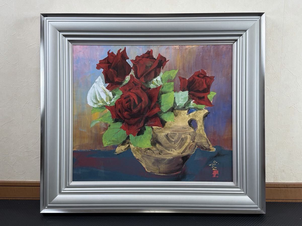 藤井一代 花瓶とバラ 油彩画 藤井一代 花瓶とバラ 油彩画 - メルカリ
