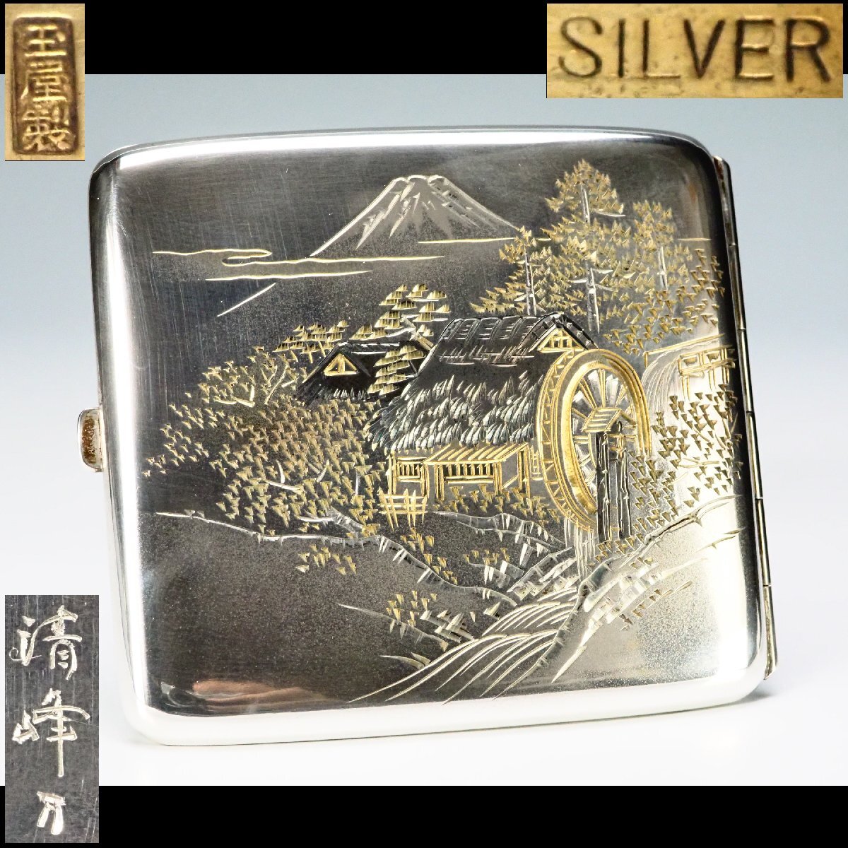 アンティーク アンティーク 純銀製彫金煙草箱 骨菫品 極珍品 純銀製