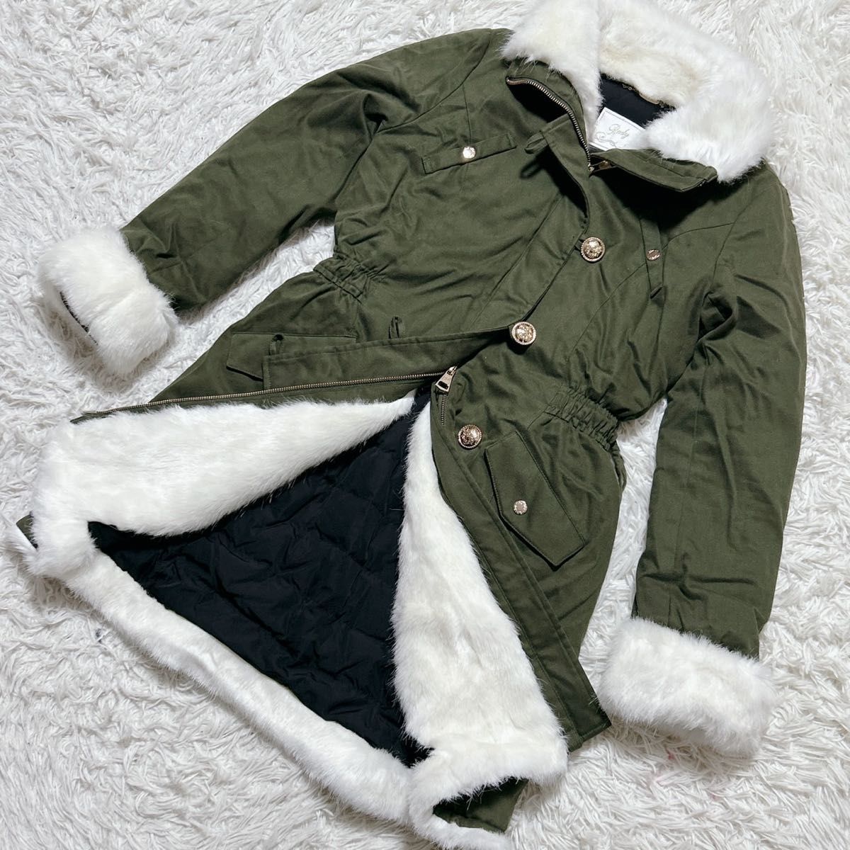 Y2K ギミック グランジ モッズコート ファー カーキ ミリタリー ヒョウ
