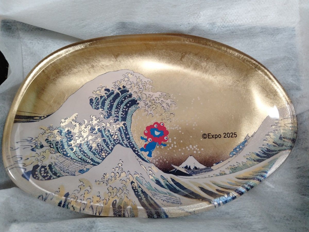 新品】ミャクミャク 箔名画 北斎 ガラストレー 箔一 大阪 万博 金箔