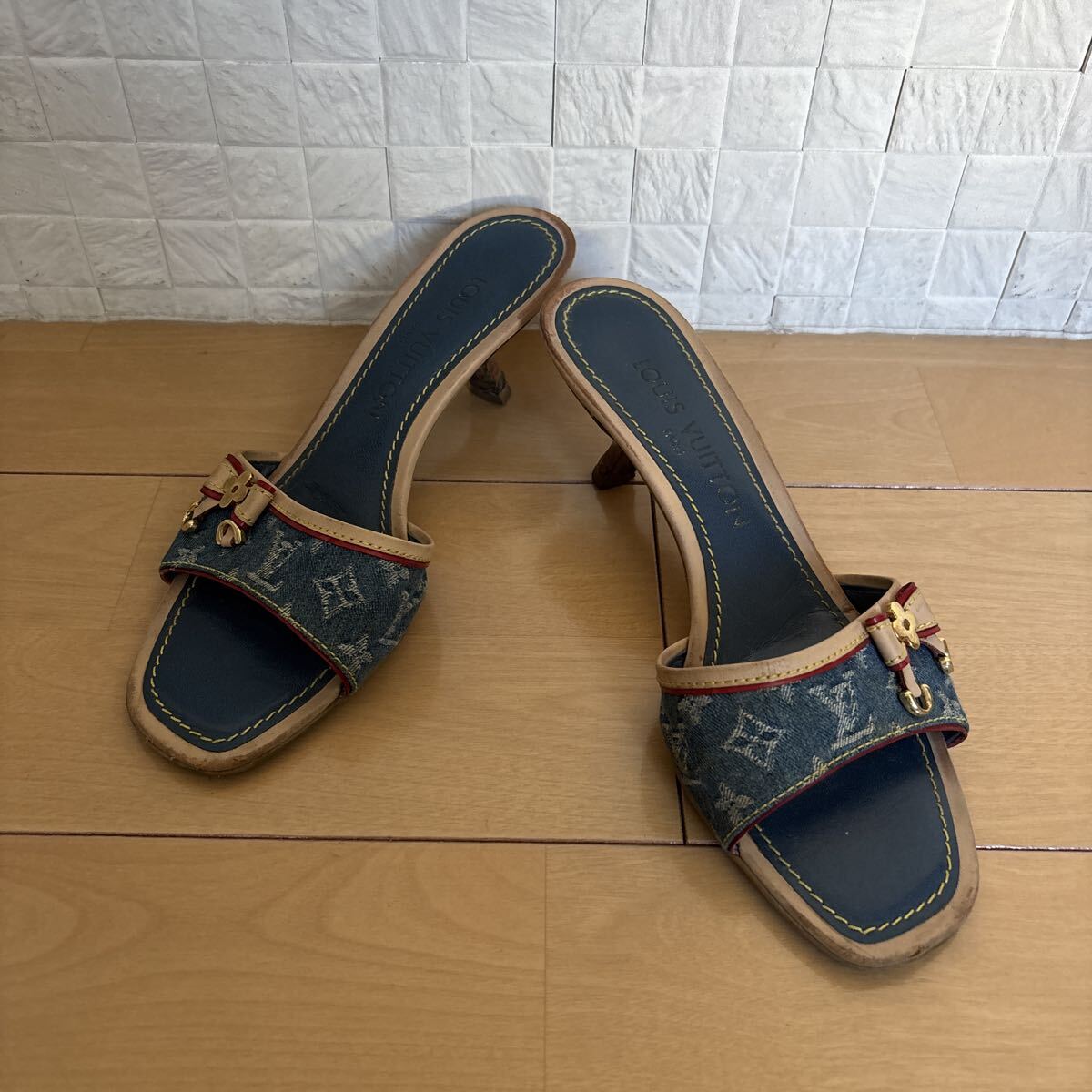 Yahoo!オークション -「ルイヴィトン デニムサンダル」(靴) (ルイ