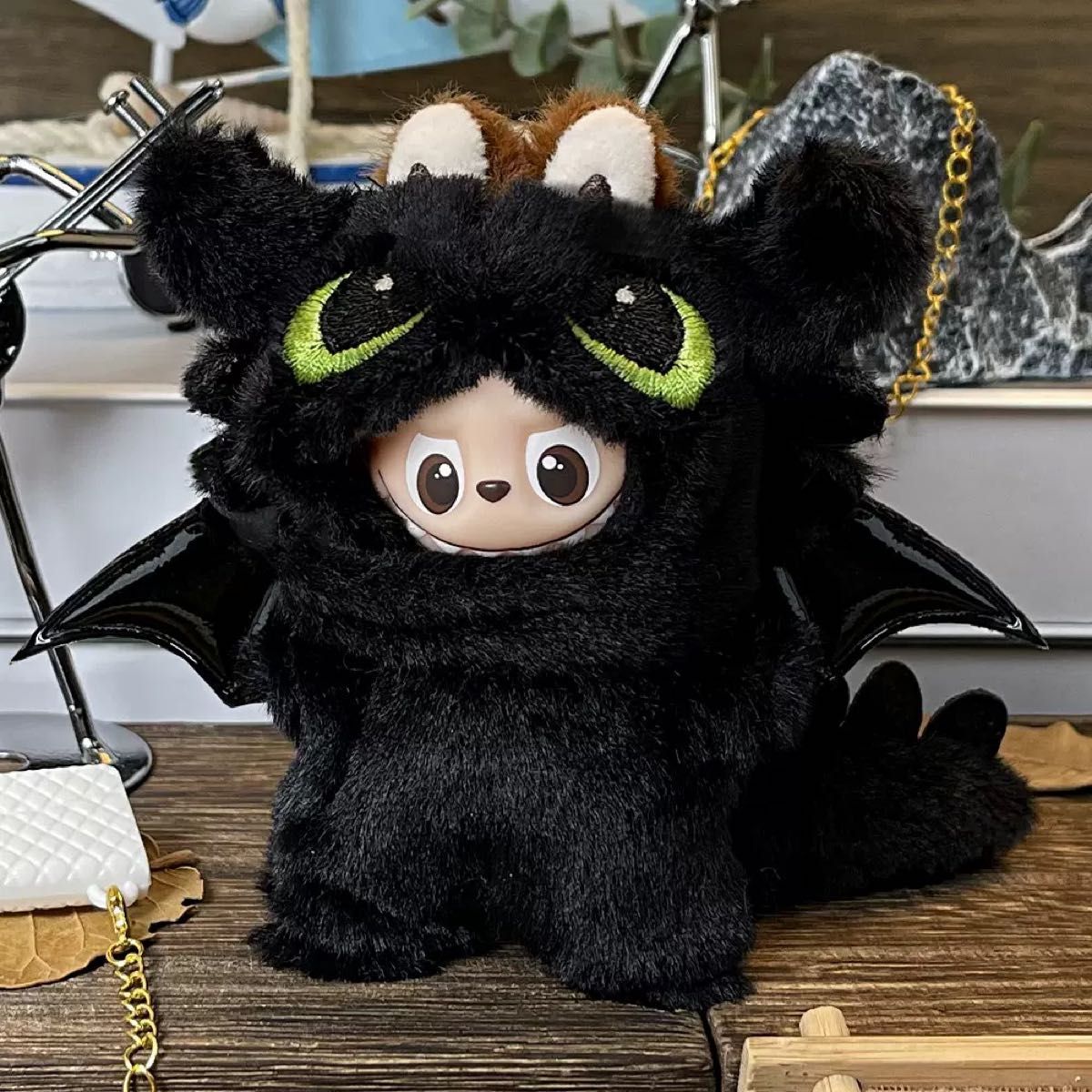 黒 ドラゴン labubuミニ用服 キーホルダー ラブブのぬいぐるみ 適用