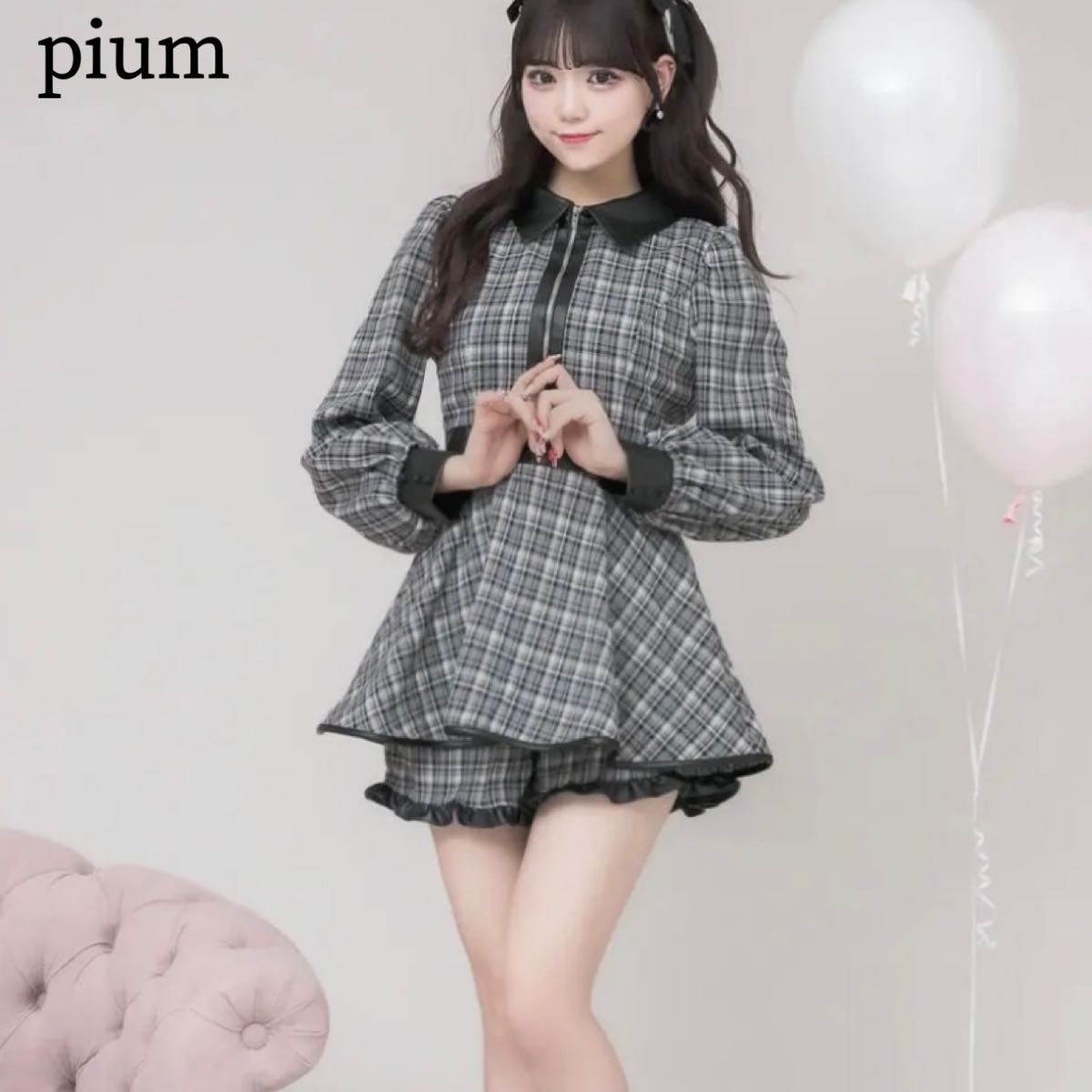 pium ネクタイ付きプリーツセットアップ ピウム ぴうむ グレー