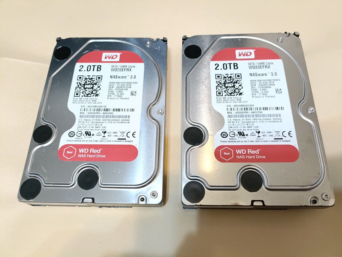 2760時間 正常 2台セット WD レッド HDD 2TB WD20EFRX 赤
