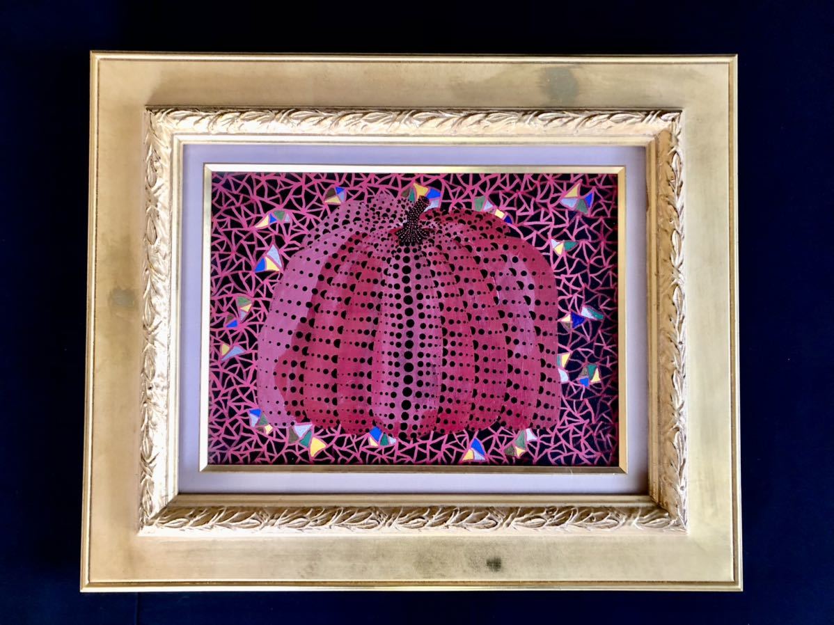 B*B様 草間彌生【帽子】肉筆/表裏サイン有り/油彩/アクリル/絵画/額縁