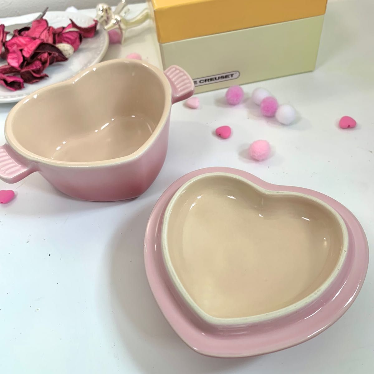 ①ル・クルーゼ ミニ ココット ダムール 羽 ラムカン 羽根 ハート