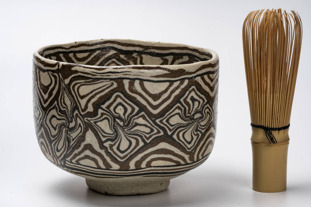 水野双鶴 練込茶碗 瀬戸市指定無形文化財 57「茶道具・抹茶茶碗」共箱