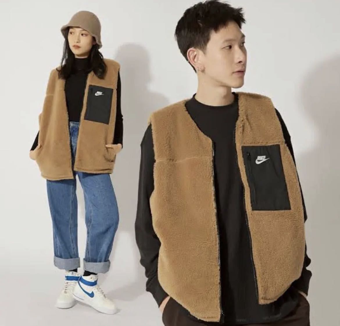 2XL】新品 ナイキ メンズ ベスト リバーシブル ボア シェルパ 茶 黒