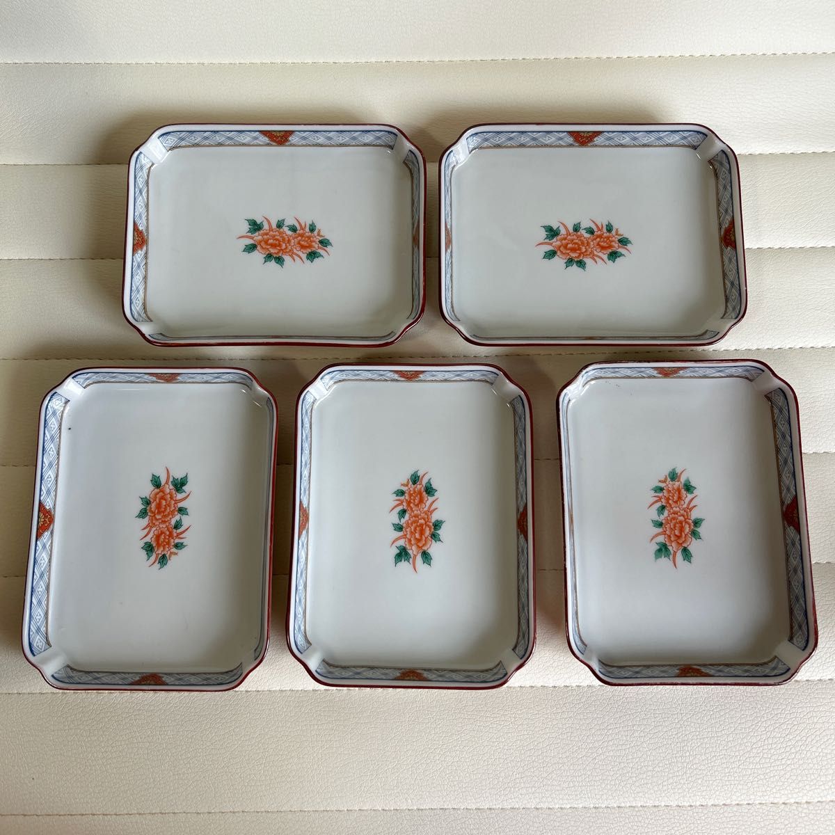 有田焼 陶峰窯 角皿 5枚セット 金彩古伊万里 色絵 小皿 銘々皿 染付