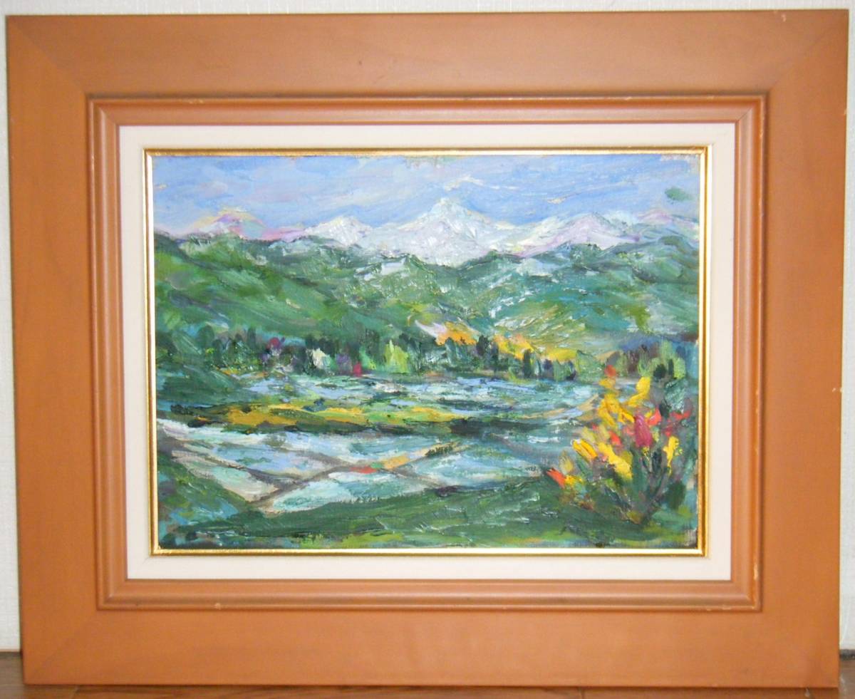 真作】絵画 油彩4号 湾岸に佇む倉庫群 静謐な海辺の風景画 X144 真作