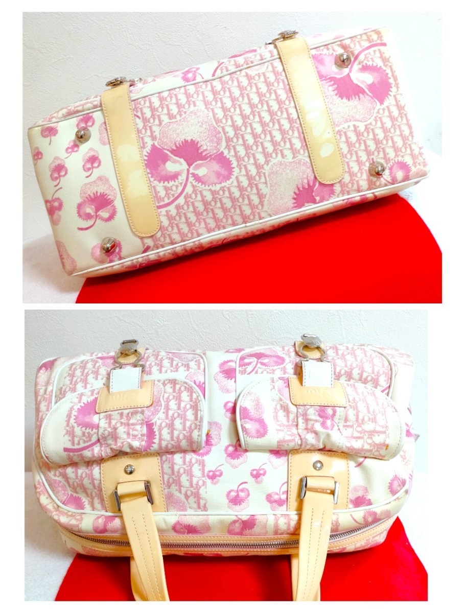 美品 希少 Dior 花柄 ピンク トロッター ハンドバッグ ディオール