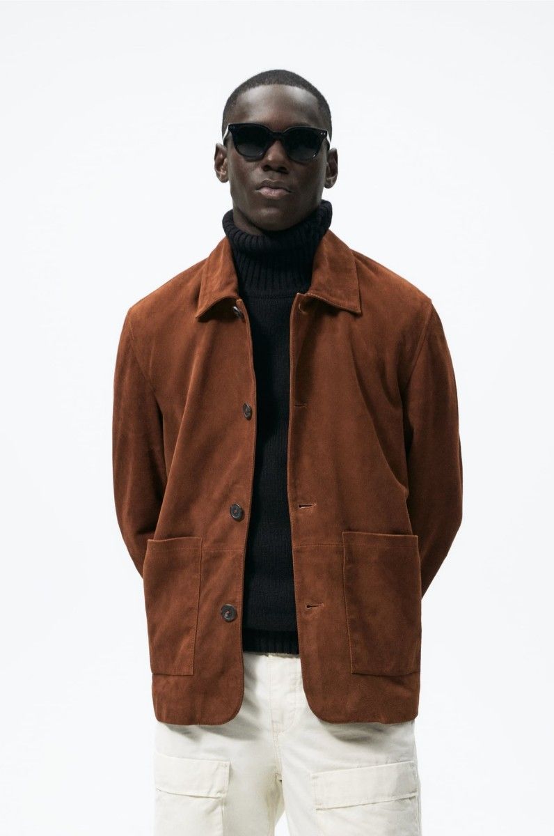 ZARA ザラ スエード ジャケット ブラウン 茶 ヤギ皮 ゴート 革ジャン