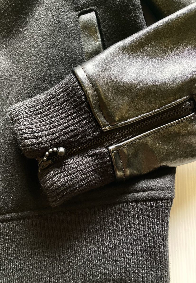 武田好誠×SKULL WORKS 袖レザー スタジャン オールブラック 黒 Mサイズ