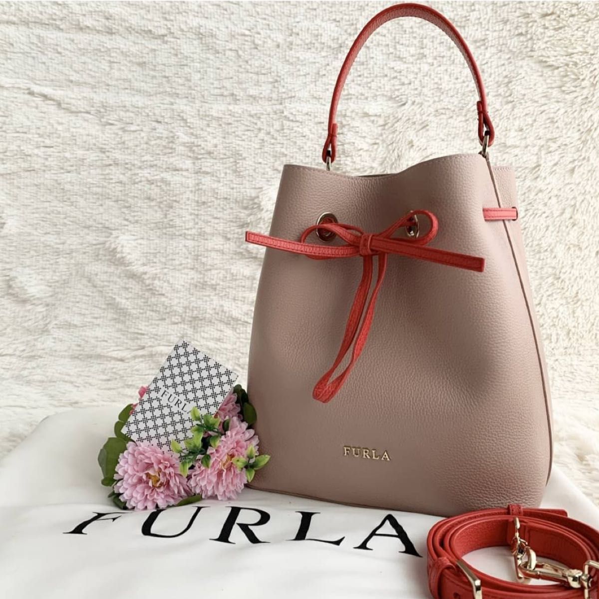 極美品 FURLA フルラ コスタンザ バイカラー ピンク 巾着 バッグ