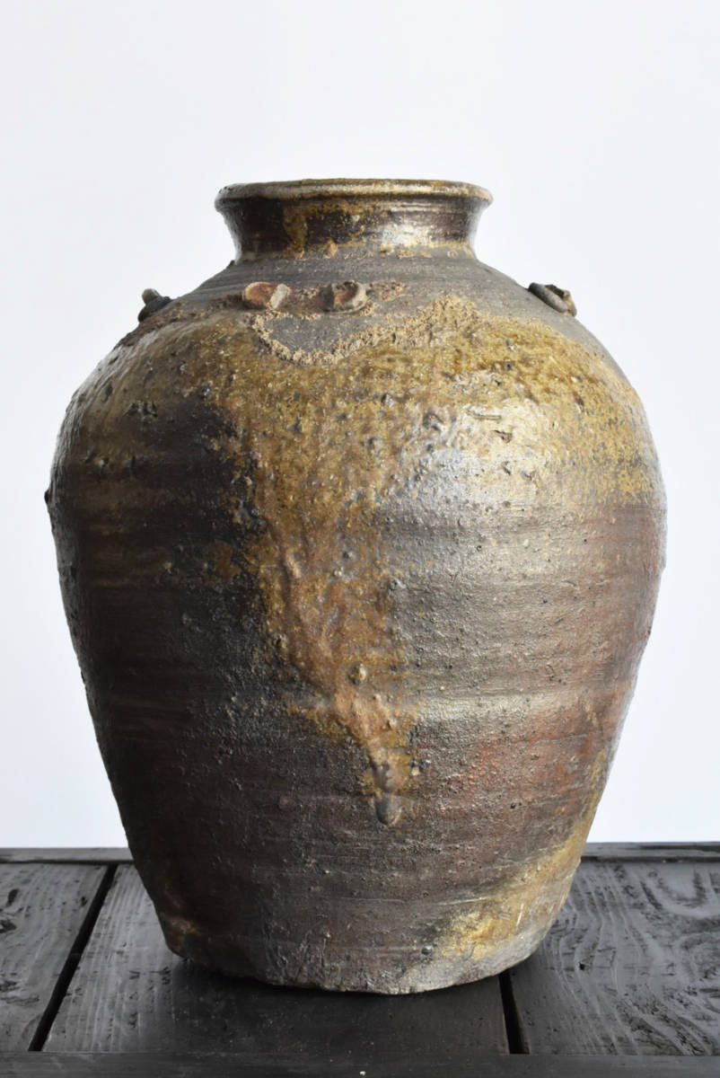 壷□かなり古い越前焼き船壷 素焼き 古壺 花瓶 花器 置物 時代物 骨董