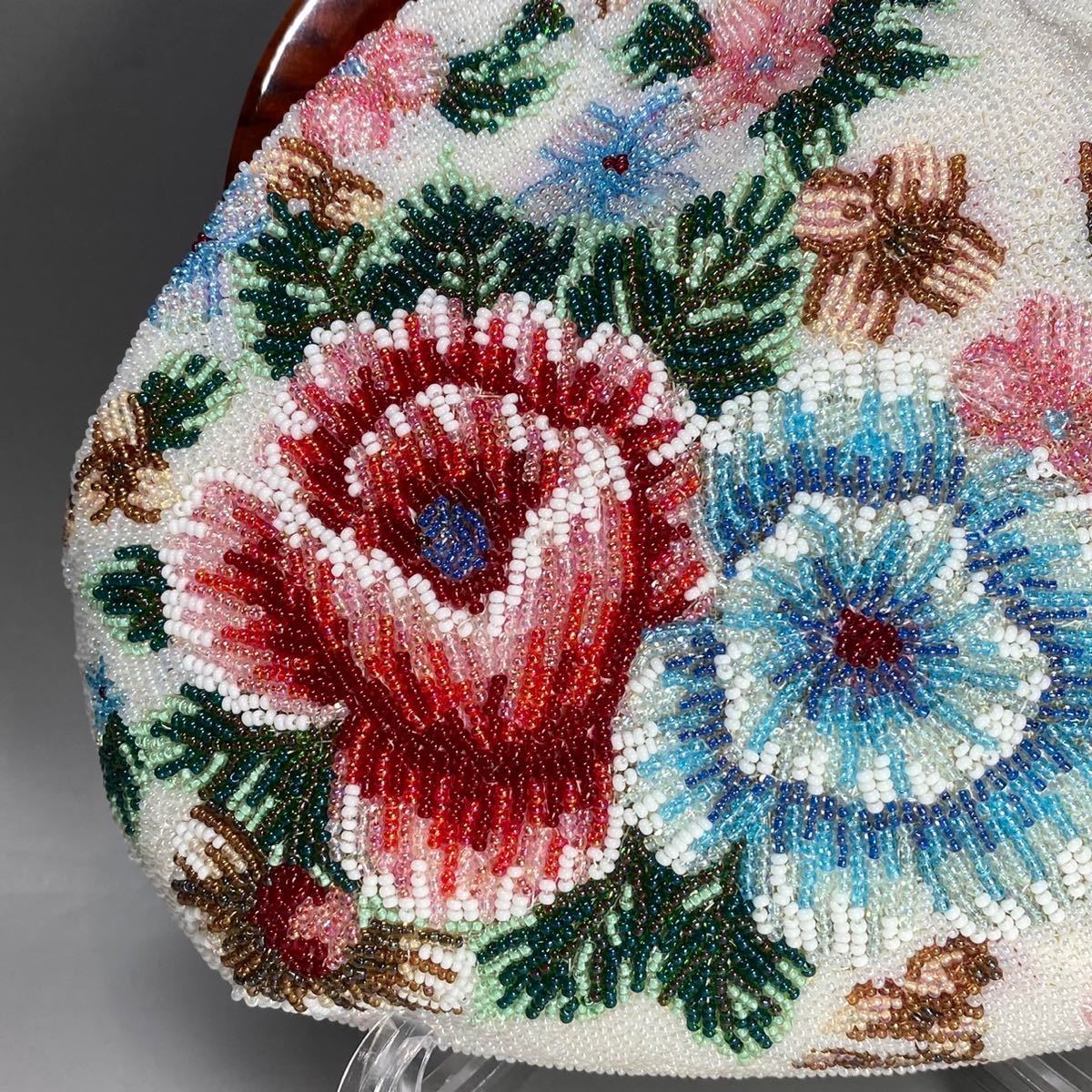 Yahoo!オークション - ビーズバッグ ハンドバッグ 花柄 がま口 ビーズ