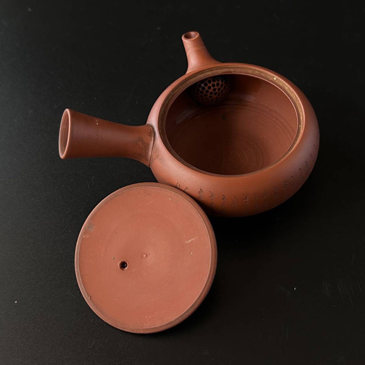 朱泥 急須 漢詩彫 常滑焼 伊藤陶二 煎茶道具 古玩 骨董 アンティーク