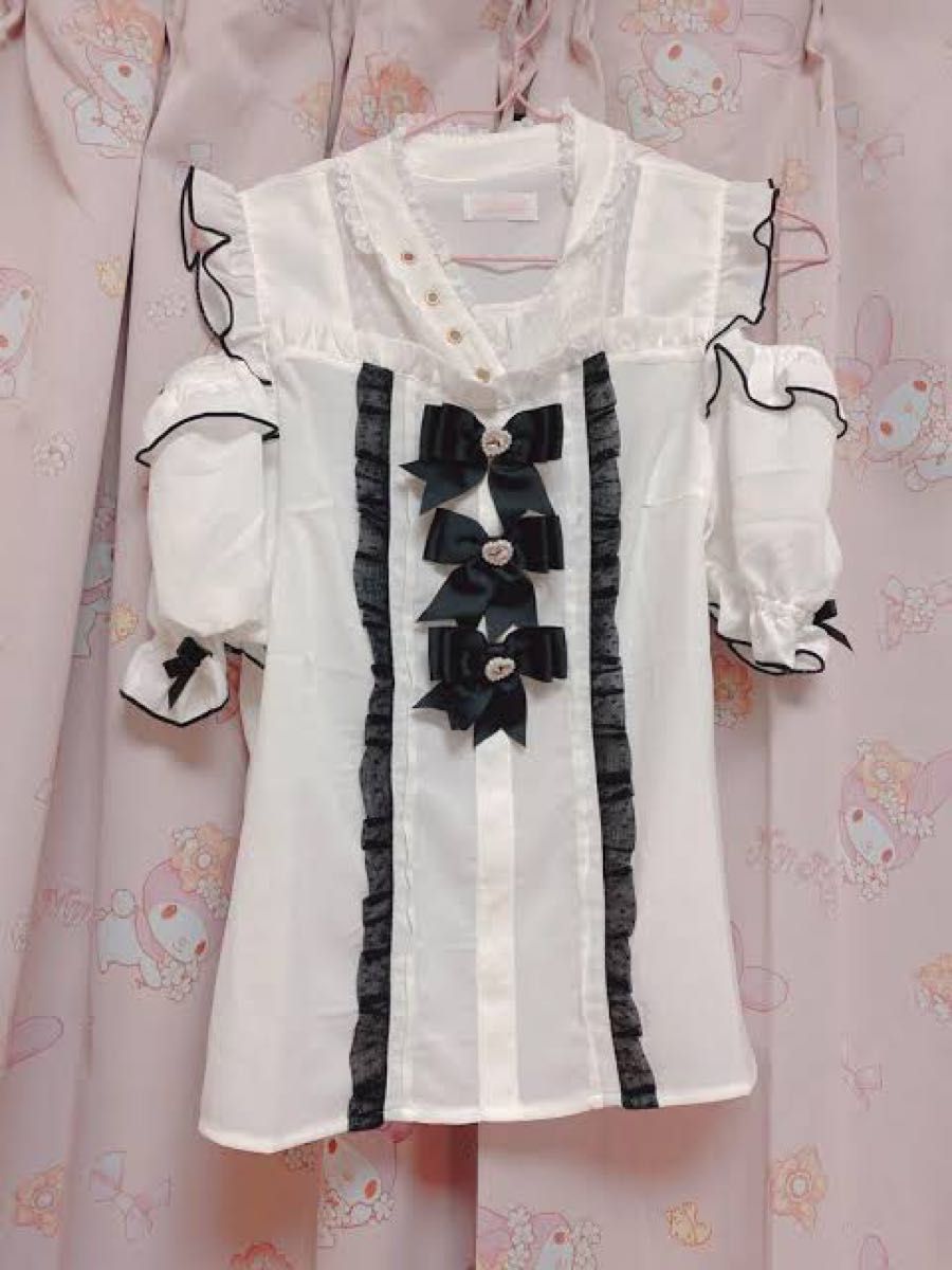 LIZ LISA 3つリボンハートチョーカーブラウス ホワイトブラック｜Yahoo