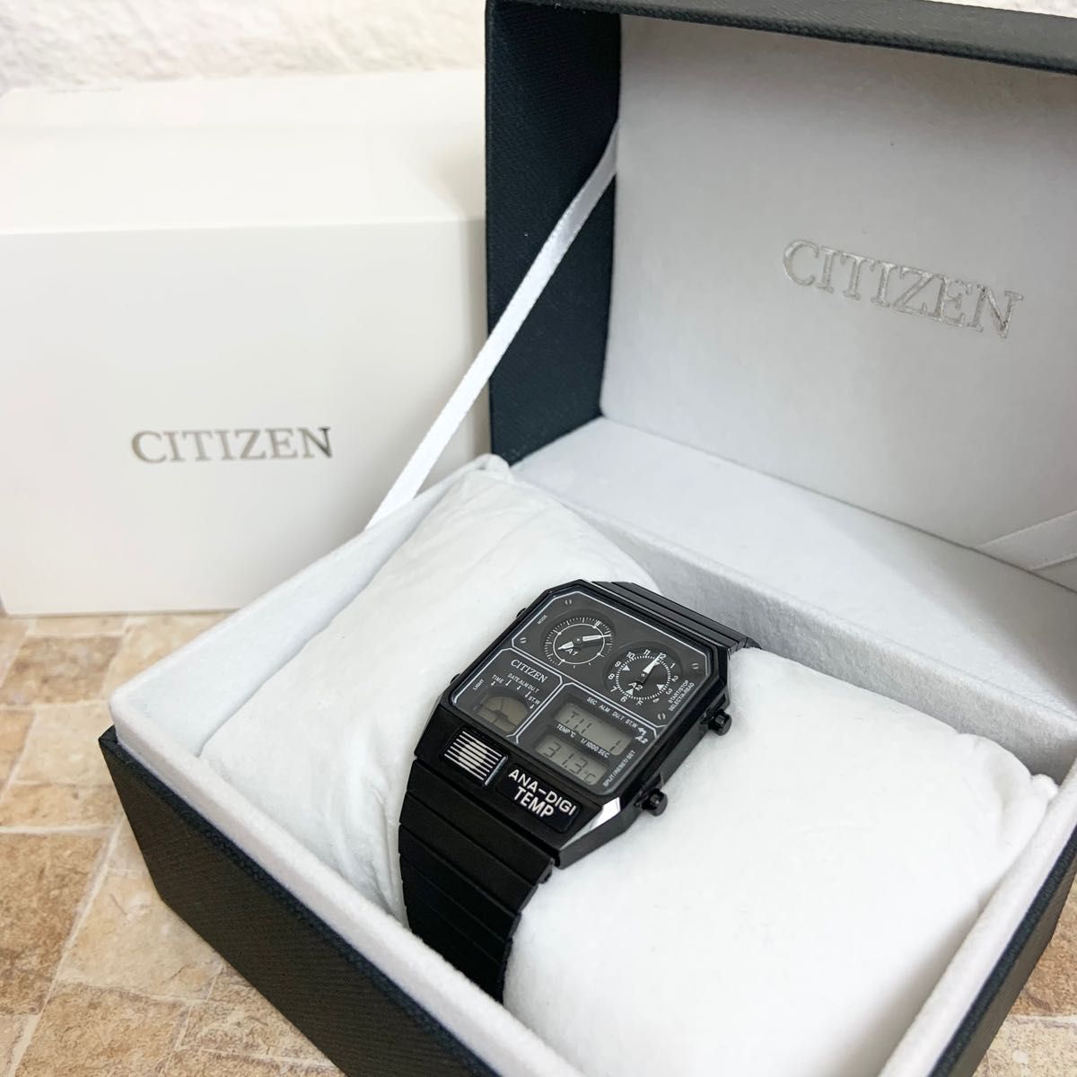 美品】シチズン アナデジ レコードレーベル 腕時計 ユニセックス 黒