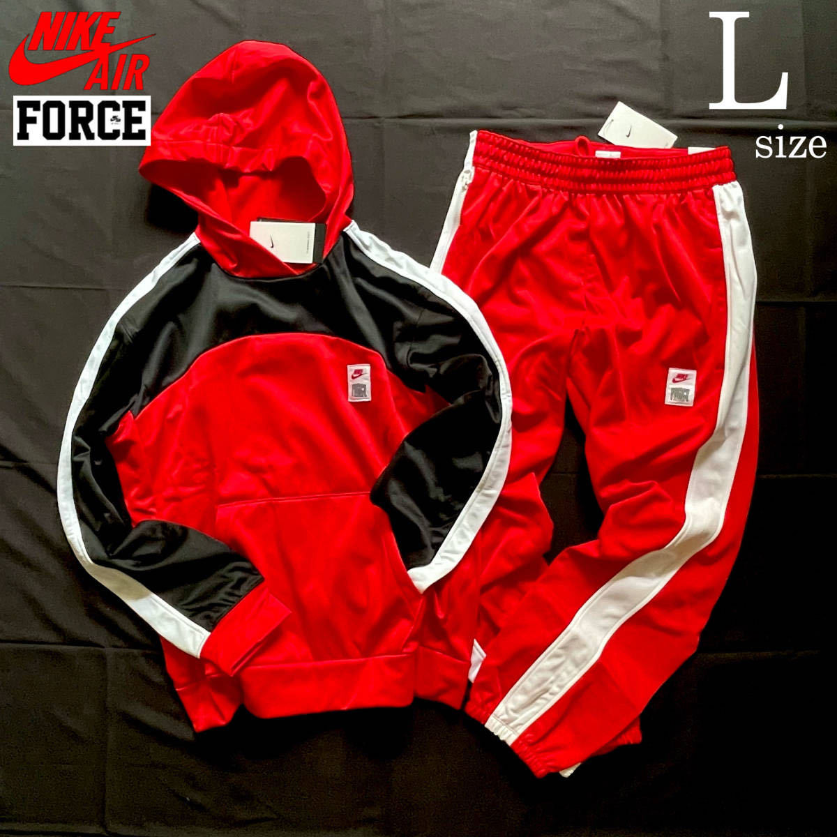 新品 NIKE 上下セットアップ Lsize プルオーバーパーカー パンツ 赤 黒