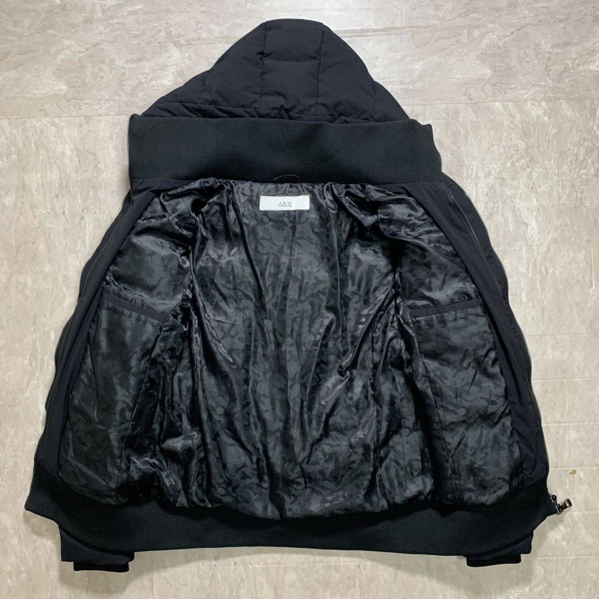AKM ダブルジップダウンジャケット フード付き 裏地カモフラ柄 定価鬼